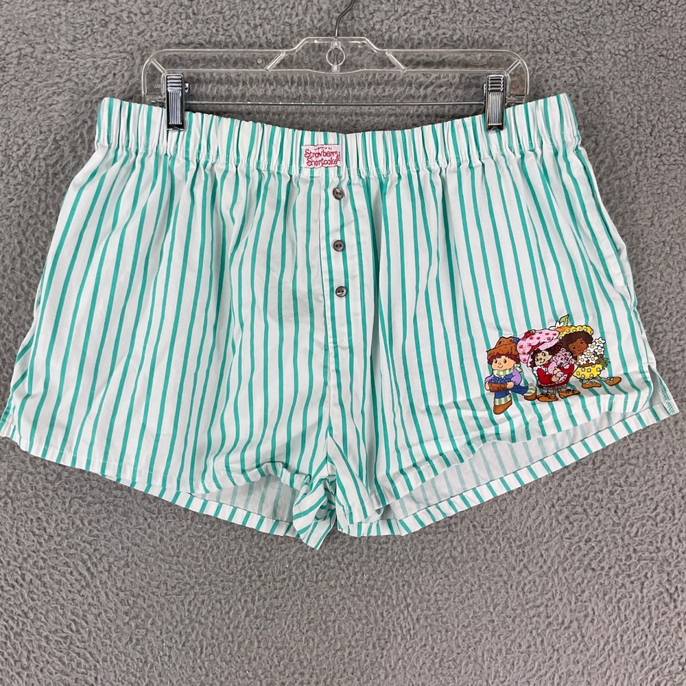 Strawberry Shortcake Pajama Shorts Womens XL 16/18 Green Striped Cotton Lounge